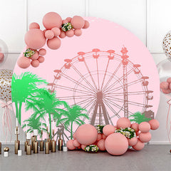 Lofaris Pink Ferris Wheel Palm Trees Round Birthday Backdrop