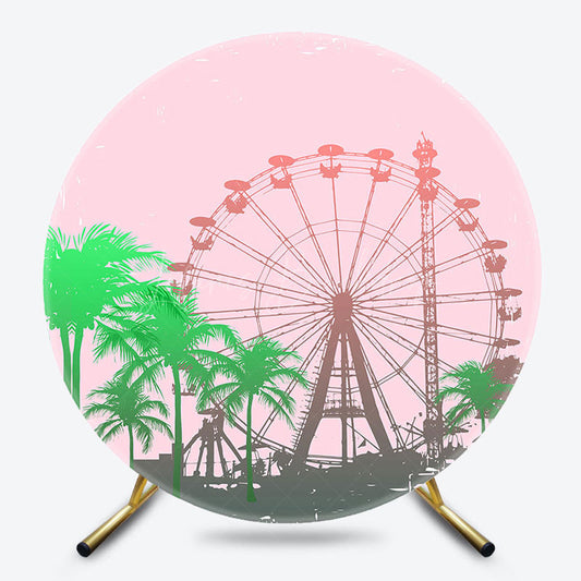 Lofaris Pink Ferris Wheel Palm Trees Round Birthday Backdrop