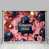 Lofaris Pink Fine Art Floral Balloons Congrats Grad Backdrop