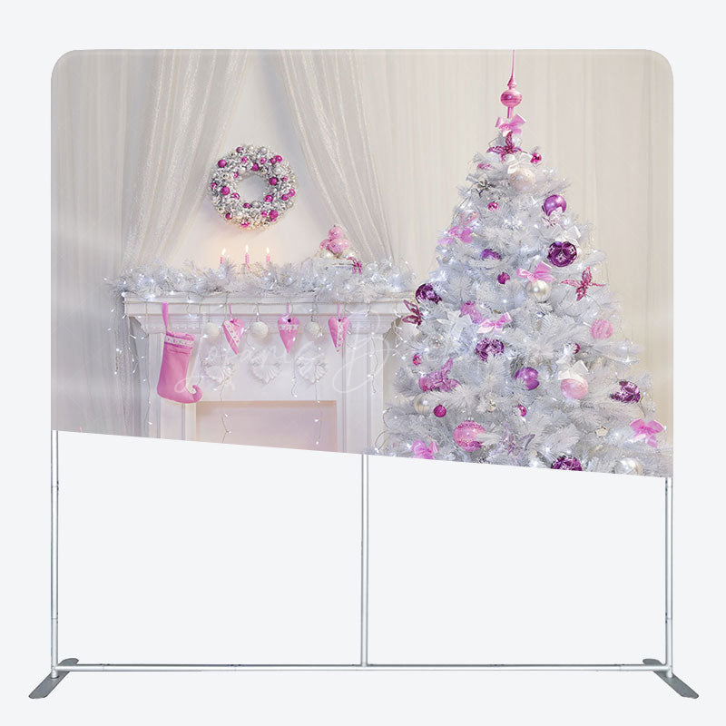 Lofaris Pink Fireplace Christmas Tension Fabric Backdrop