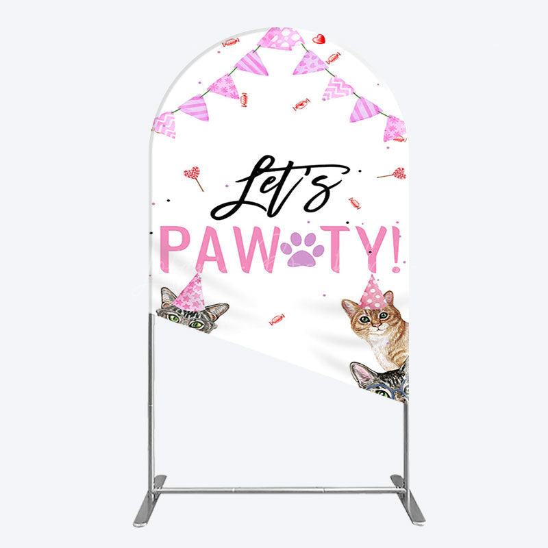 Lofaris Pink Flag Ribbons Lets Pawty Cute Cats Arch Backdrop