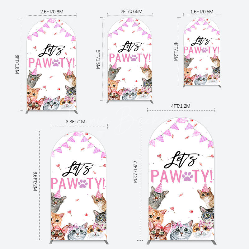 Lofaris Pink Flag Ribbons Lets Pawty Cute Cats Arch Backdrop