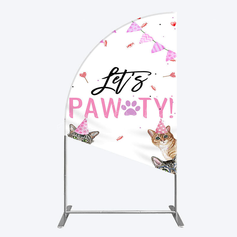 Lofaris Pink Flag Ribbons Lets Pawty Cute Cats Half Moon Arch Backdrop