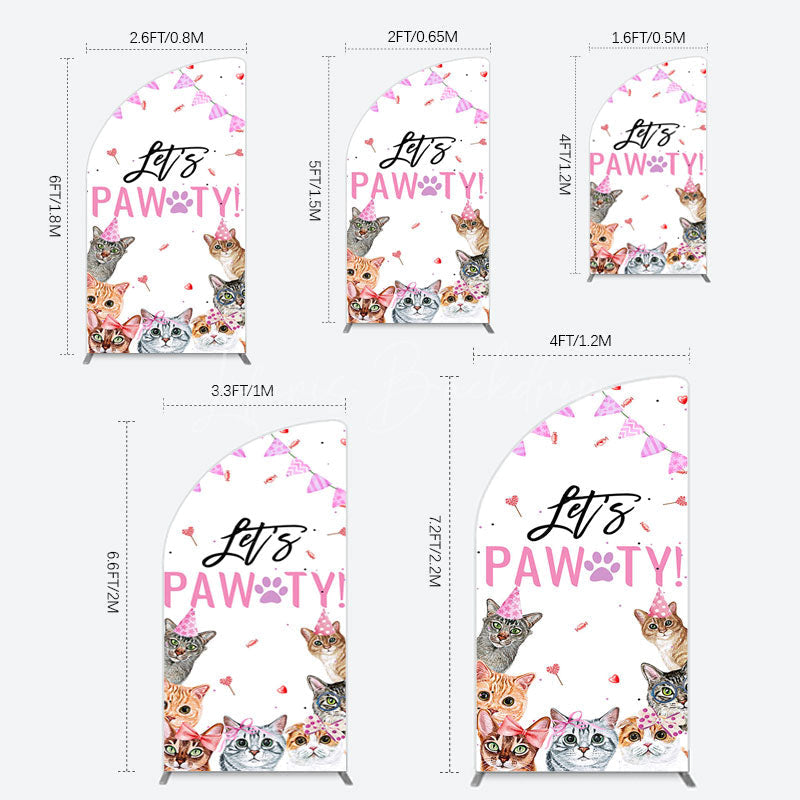 Lofaris Pink Flag Ribbons Lets Pawty Cute Cats Half Moon Arch Backdrop