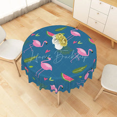 Lofaris Pink Flamingo and Watermelon Round Tablecloth Tropical Summer Party Dining Decor