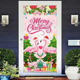 Lofaris Pink Flamingo Floral Merry Christmas Door Cover