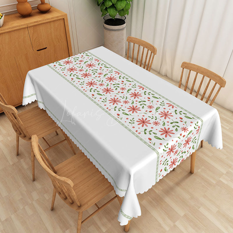Lofaris Pink Floral and Green Leaf Rectangle Tablecloth for Spring Garden Party Wedding or Bridal Shower