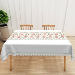 Lofaris Pink Floral and Green Leaf Rectangle Tablecloth for Spring Garden Party Wedding or Bridal Shower