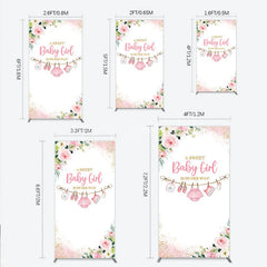 Lofaris Pink Floral Baby Girl Is On Her Way Rectangle Arch Backdrop Sweet Clothesline Design for Shower Party