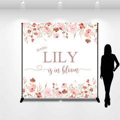 Lofaris Pink Floral Baby Is In Bloom Custom Name Backdrop