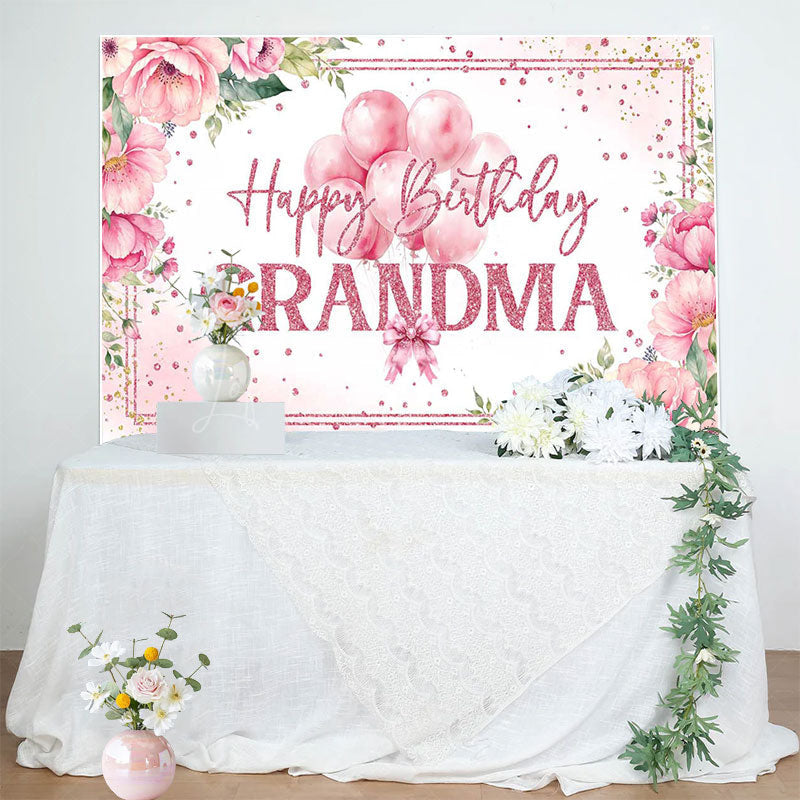 Lofaris Pink Floral Balloons Grandma Happy Birthday Backdrop