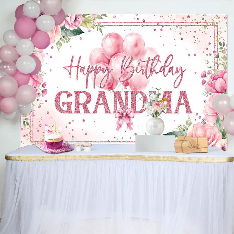 Lofaris Pink Floral Balloons Grandma Happy Birthday Backdrop