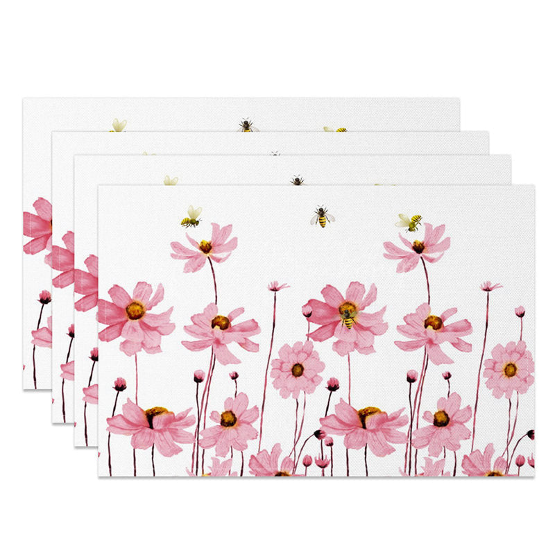 Lofaris Pink Floral Bees Fresh Spring Set of 4 Placemats