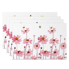 Lofaris Pink Floral Bees Fresh Spring Set of 4 Placemats