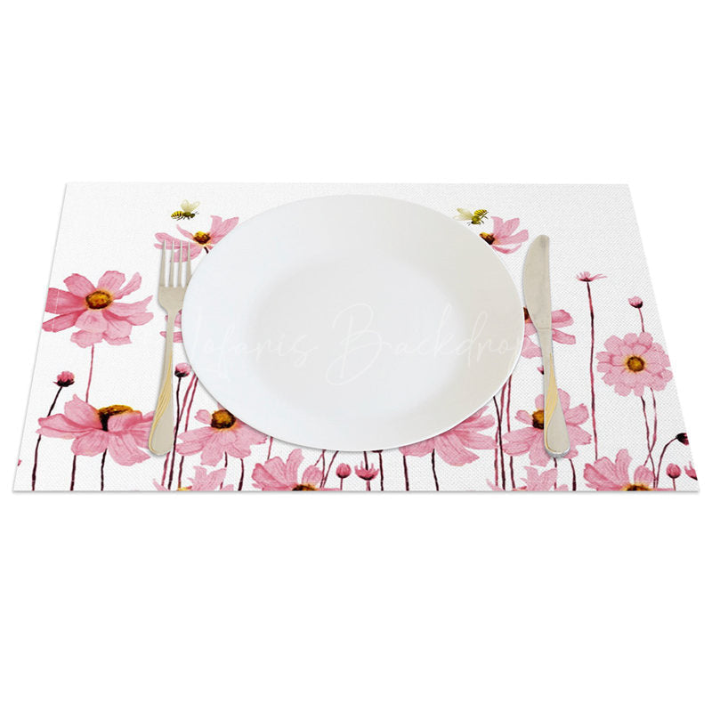 Lofaris Pink Floral Bees Fresh Spring Set of 4 Placemats