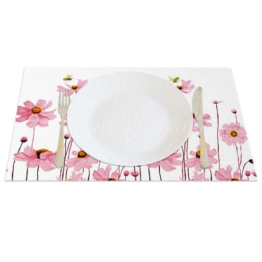 Lofaris Pink Floral Bees Fresh Spring Set of 4 Placemats