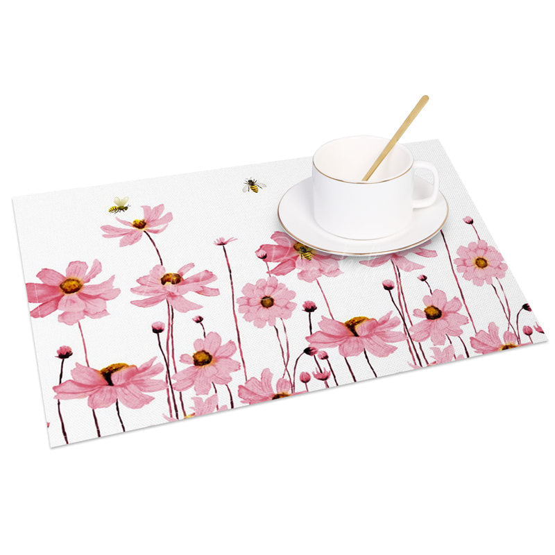 Lofaris Pink Floral Bees Fresh Spring Set of 4 Placemats