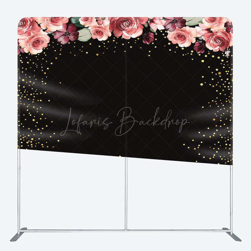 Lofaris Pink Floral Black Gold Glitter Pillow Case Backdrop