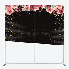 Lofaris Pink Floral Black Gold Glitter Pillow Case Backdrop