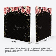 Lofaris Pink Floral Black Gold Glitter Pillow Case Backdrop