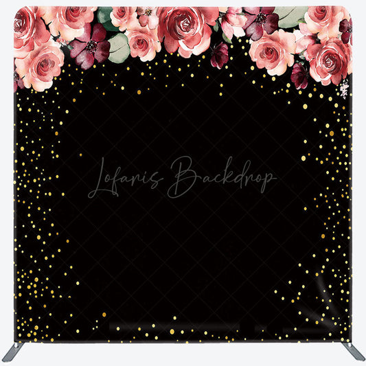 Lofaris Pink Floral Black Gold Glitter Pillow Case Backdrop