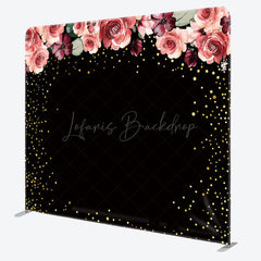 Lofaris Pink Floral Black Gold Glitter Pillow Case Backdrop
