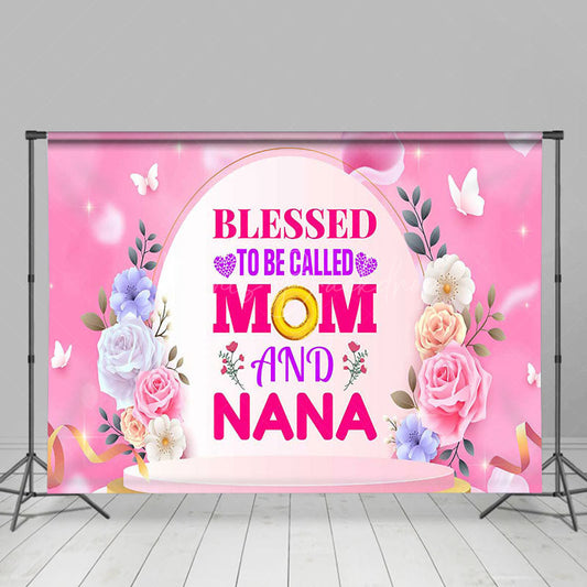 Lofaris Pink Floral Blessed Mom Nana Mothers Day Backdrop