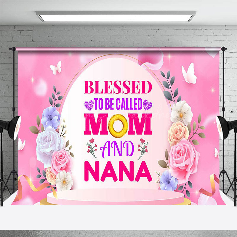 Lofaris Pink Floral Blessed Mom Nana Mothers Day Backdrop