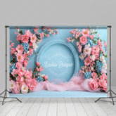 Lofaris Pink Floral Blue Fine Art Wall Wedding Photo Backdrop