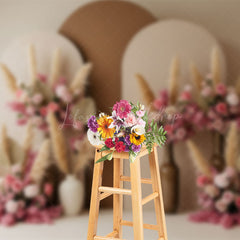 Lofaris Pink Floral Boho Feather Wedding Photography Backdrop