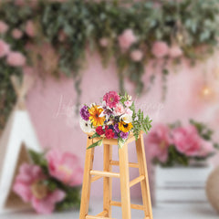 Lofaris Pink Floral Boho Tent Sweet Light Wedding Backdrop