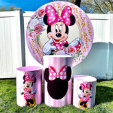 Lofaris Pink Floral Bow Girls Party Round Birthday Backdrop Kit