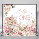Lofaris Pink Floral Bunny Custom Name 1st Birthday Backdrop