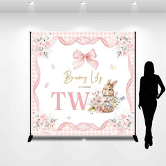 Lofaris Pink Floral Bunny Custom Name 2nd Birthday Backdrop