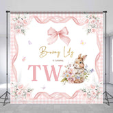 Lofaris Pink Floral Bunny Custom Name 2nd Birthday Backdrop