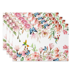 Lofaris Pink Floral Butterflies Spring Set of 4 Placemats