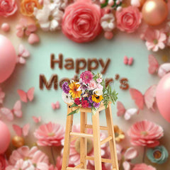 Lofaris Pink Floral Butterfly Balloons Mothers Day Backdrop