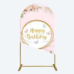 Lofaris Pink Floral Butterfly Happy Birthday Arch Backdrop