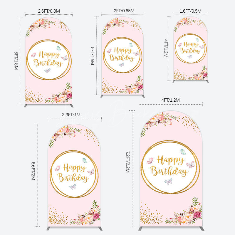 Lofaris Pink Floral Butterfly Happy Birthday Arch Backdrop