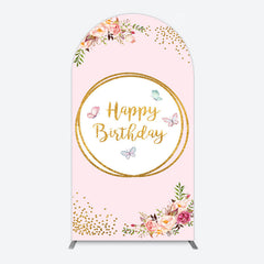 Lofaris Pink Floral Butterfly Happy Birthday Arch Backdrop