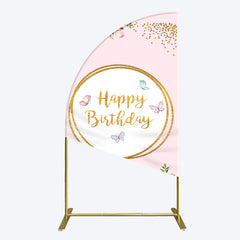 Lofaris Pink Floral Butterfly Happy Birthday Half Moon Arch Backdrop
