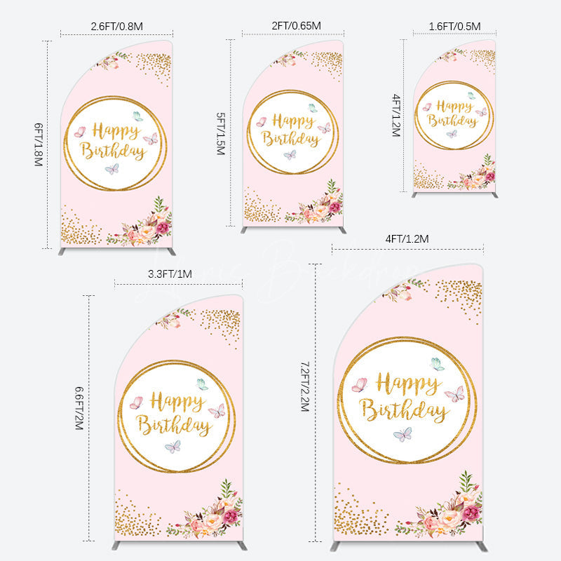 Lofaris Pink Floral Butterfly Happy Birthday Half Moon Arch Backdrop