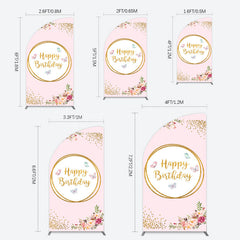 Lofaris Pink Floral Butterfly Happy Birthday Half Moon Arch Backdrop