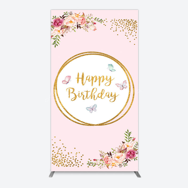 Lofaris Pink Floral Butterfly Happy Birthday Rectangle Backdrop