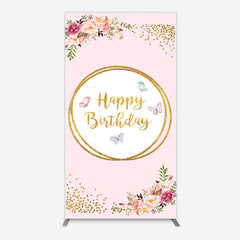 Lofaris Pink Floral Butterfly Happy Birthday Rectangle Backdrop