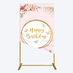 Lofaris Pink Floral Butterfly Happy Birthday Rectangle Backdrop
