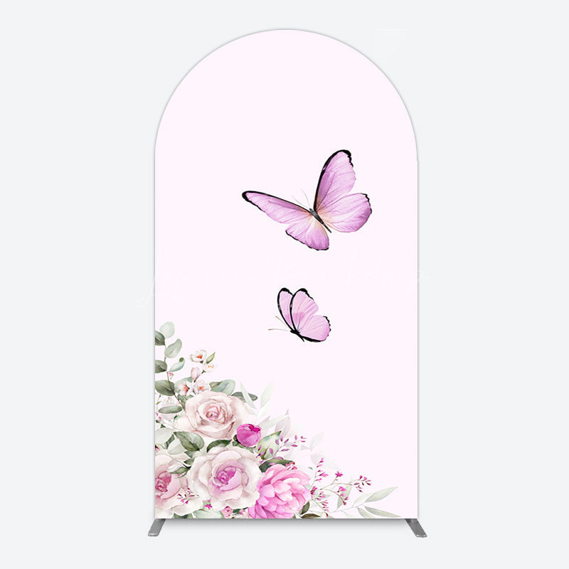 Lofaris Pink Floral Butterfly Marbled Birthday Arch Backdrop