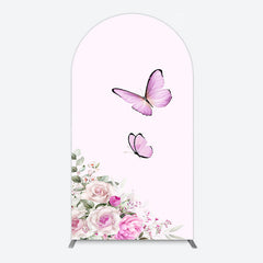 Lofaris Pink Floral Butterfly Marbled Birthday Arch Backdrop