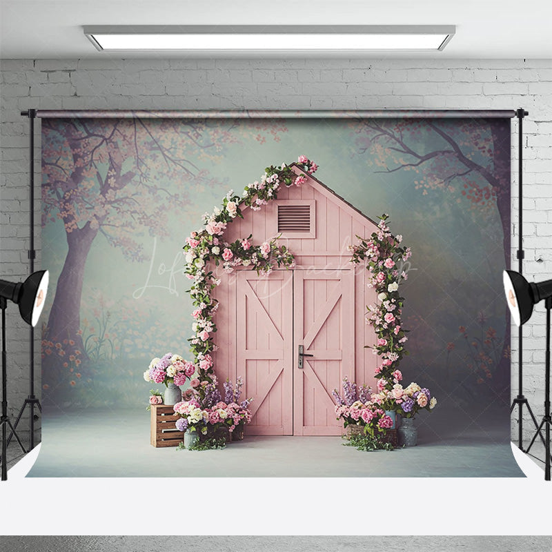 Lofaris Pink Floral Cabin Fresh And Sweet Spring Backdrops