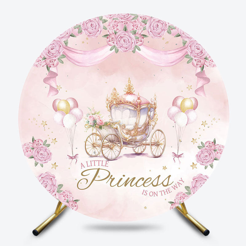 Lofaris Pink Floral Carriage Little Princess Round Backdrop
